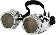 AOBOR New Sell Vintage Steampunk Goggles Glasses Welding Cyber Punk Gothic (Silver Glasses)