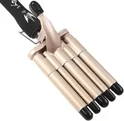 5 Barrel Curling Iron Wand Dual Voltage Hair Crimper - 13mm Ceramic Tourmaline 5 Barrels, Temperature Adjustable Portable Hair Waver Heats Up Quickly (Gold)