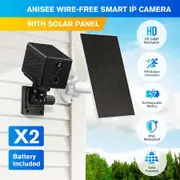 WiFi IP Security Camerax2 CCTV Set 1080P HD Wireless Night Vision Home Surveillance System Solar Battery Powered Waterproof