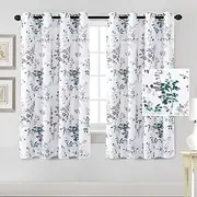 Smarcute Blackout Curtains for Bedroom 160cm Drop Curtains Thermal Insulated Printed Curtains for Living Room Grey and Turquoise Vintage Classical Floral Blockout Eyelet Curtain, 2 Panels