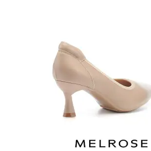 【MELROSE】美樂斯 雲朵後跟 俐落質感純色全真皮尖頭高跟鞋(米)