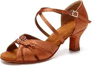 [HOBTEC] Girls & Womens Latin Dance Shoes Standard Salsa Performance Ballroom Dance Shoes Low Heels
