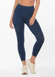 [Lorna Jane] Denim Glow Ankle Biter Leggings in Blue, Cotton/Elastane, Size - Medium M Denim Blue