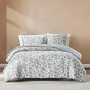 Lush Decor Lillian Block Print Reversible Comforter 3 Piece Set King/Cal King Blue & Sage - Floral Bedding Set - Blue Comforter - Vintage Decor
