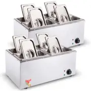 NNEAGS 2X Stainless Steel 4 X 1/2 GN Pan Electric Bain-Marie Food Warmer with Li