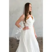 Brides & Hairpins Ameliana Lace Trim Silk Tulle Veil in Ivory at Nordstrom One Size