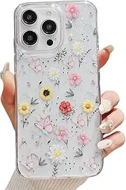 CrazyLemon for iPhone 15 Case Clear Silicone Cute Girly Floral for Women Girls Ultra Thin Slim Transparent Non Yellowing TPU Rubber Shockproof Protective Phone Case Cover for iPhone 15 (Flowers 02)