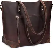 [S-ZONE] Vintage Genuine Leather Shoulder Bag Work Totes for Women Purse Handbag with Back