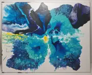 Butterfly Acrylic Pour Painting Abstract Art Original 20x16 Canvas