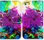 iPod Touch 6 Case,Bcov Pink Mandala Flower Colorful Wallet Leather Cover Case for iPod Touch 6