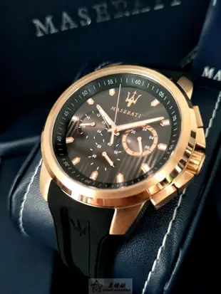 請支持正貨，新款65折瑪莎拉蒂手錶MASERATI手錶SFIDA款，編號:R8851123008,黑色錶面黑色矽膠錶帶款