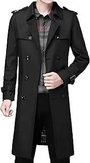 [Qolkmuiy-GJ] Mens Classic Notched Lapel Collar Overcoat Stylish Wool Blend Long Coat Mid Long Winter WoolenTrench Coats, Black, XX-Large
