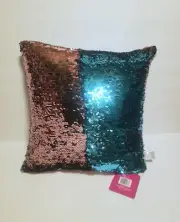 Magic Sequin Glitter Sofa Cushion Pillow Teal & Rose Gold Pink 14”x14”