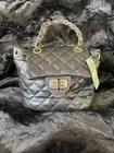 Badgley Mischka Vegan Leather Micro Mini Quilted Backpack Bag Black