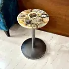 Natural Agate Corner Side Table, Agate End Table, Mid Century Modern Furniture