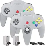2 Pack 2.4 GHz Wireless N64 Switch Online Controller, USB & N64 Receiver, Compatible with Windows PC macOS Raspberry Pi, N64 / Switch Online/NSO - (Rechargeable) (Plug and Play) (Gray)
