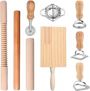 DJAPWPX-9 Pcs Pasta Making Tools, Efficient Pasta Making Kit with Ravioli Stamp Cutters Rolling Pins Gnocchi Board Dough Cutter Dumpling Maker, Pasta Making Tool Set for Pasta Lovers Cooking