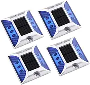 Aolyty Solar Driveway Marker Lights Outdoor, IP68 Waterproof Solar Dock Lights, Bright Warning Flashes Lights Reflective Road Marker for Deck Sidewalk Stair Garden Pathway (Blue, 4 Pack)