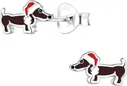 [Katy Craig] Brown Sausage Dog Earrings 925 Sterling Silver, Small, Silver