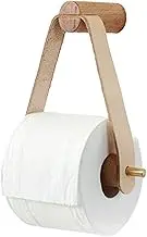 Wood & Leather Wall Toilet Paper Holder, Rustic Tissue Rolls Paper Holder Wall Mounted, Graceful and Natural Bathroom Accessories with Self-Adhesive Seamless Screw (Off-White)
