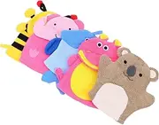 ERINGOGO Child Wash Mitt Elephant Bee Hippo Penguin Bear 5 Pcs Exfoliating Bath Gloves for Boys and Girls Gentle Sponge Material