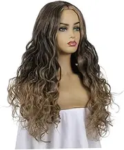 minkissy Realistic Hairdressing Tools Women's Long Curly Wig Black and Brown Perm Wig
