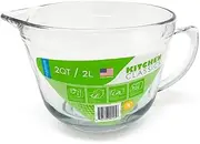 New KITCHEN CLASSICS Glass Batter Bowl 2L Tempered Mix Mixing Jug Handle Pour