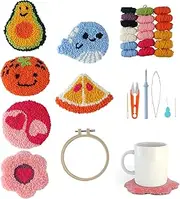 Longan Craft Punch Needle Coaster Kit 21 Pcs Easy Coasters Kits for Adults Beginners 6 Pattern Tufted Rug Pads with Adhesive Felt Yarns Embroidery Hoop Instruction DIY CC01F001AN