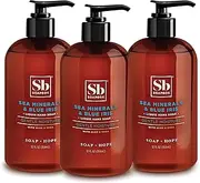 Soapbox Liquid Hand Soap, Sea Minerals & Blue Iris - Gentle, Moisturizing Hand Cleanser, Vegan, Cruelty Free Hand Soap for Bathroom and Kitchen, 12oz Pump Bottles (Pack of 3)