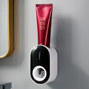 Automatic Toothpaste Squeezer, Wall Mounted Toothpaste Dispenser, Toothbrush Holder, Bathroom Accessories - Black + White