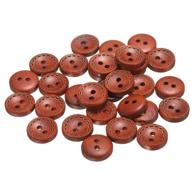 30pcs Wooden Sewing Button 13mm 2 Holes Round Craft Clothing Button Red Brown