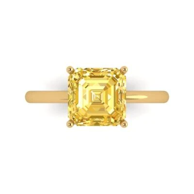 2.5Ct Asscher Cut Natural Citrine Solid 14K/18K Gold Solitaire Engagement Ring