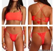 RVCA SOLID WIDE RIB SLI TIE SKIMPY BOTTOM & Crossback Swim Top, S