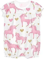 [miaozhen] Baby Girl Romper Summer Ruffled Sleeve Baby Jumpsuit Girl Cotton Baby Bodysuit 3M unicorns Valentines Heart cinco de mayo outfit baby girl, Unicorns Valentines Heart