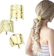 TJHypenete 3Pcs Hair Clips with Lava Ponytail Buckle, Gold Hair Cuffs High Ponytail Holder Band, Stylish Dress Up Hair Ring, Decorative Horsetail Accessories, Metal Hair Ties, Long Hair Tail Hairpins