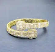 Men Women 14K Gold Plated Cz Bangle Cuff Bracelet
