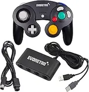Gamecube Adapter and Black Controller for Nintendo Switch - Ideal Bundle for Smash Bros Compatible Also for PC Wii and Wii U