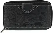 [CTM] Women's Embossed Floral Tooled Leather Wristlet