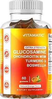 Vitamatic Extra Strength Glucosamine Chondroitin Gummies with MSM, Turmeric, & Boswellia - Joint Support - 60 Pectin Based Gummies