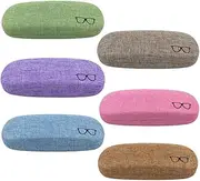 [CHZZMS] 6 Pack Hard Shell Eyeglasses Case Protector Linen Fabrics Glasses Case for Men Women, Multicolor