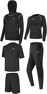 [GUANYUA] 2||5||6-Pcs Men's Compression Run Jogging Suits Clothes Sports Set Long T-Shirt Pants Gym Fitness Workout Tights Clothing 5-Pcs-I-L