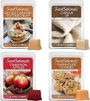 [Scentsationals] Wax Melts Home Sweet Home 4pk – Long-Lasting, Strong-Scented Wax Cubes for Warmers, Includes Cuddle Up, Cinnamon Apples, Salted Caramel Butter Cream & Farmhouse Cookies, 10oz (24 cubes)