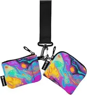 [Amooorous] Dopamine Color Abstraction Dual Wristlet Wallets for Women Mini Fashion Women Credit Card Case Coin Purse with Keychain for Ladies 2 Pcs, Dopamine color abstraction, 1 size, Casual