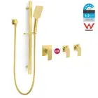 Brushed Gold Square Hand Held Shower Head Sliding Rail Holder Mixer Taps Set