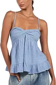 [SOOKABEILA] Women Y2k Peplum Cami Top Spaghetti Strap V Neck Ruffle Hem Babydoll Tank Tops Aesthetic Going Out Camisoles