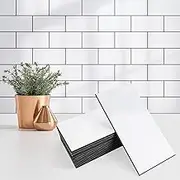 100 Pieces Peel and Stick Backsplash for Kitchen, 3" x 6" PVC Subway Tile 2024 Upgraded Glossy White with Dark Gray Grout Backsplash Stick on Tile Elevate Kitchen, Bathroom, Fireplace,RV