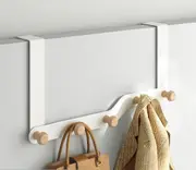 Over Door Hooks for Clothes with 5 Wooden Hooks - White