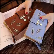 [SKUZA] Wallet,Card Bag,Women Wallet PU Leather Purse Female Long Wallet Gold Hollow Leaves Pouch Handbag for Women Coin Purse Card Holders Clutch (Brown) (Color : Pink)