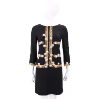 在飛比找Yahoo奇摩購物中心優惠-MOSCHINO 黑色珍珠鍊圖印長袖洋裝