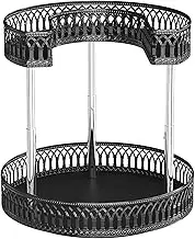Spice Rack Organizer 2-Tier Lazy Susan Turntable Spice Rack 360° Rotating Condiment Holder with Non-Slip Pad Adjustable Height D-Shape Metal Spice Organizer for Kitchen Cabinet